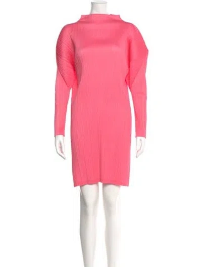 Pre-owned Issey Miyake Turtleneck Mini Dress In Pink