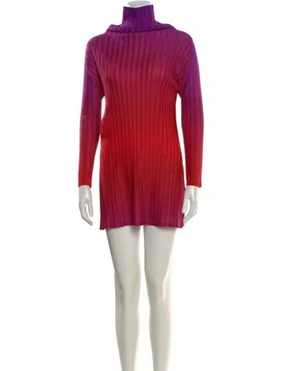 Pre-owned Issey Miyake Turtleneck Mini Dress In Red