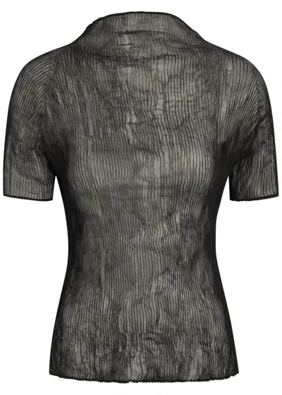 Issey Miyake Twist Pleated Semi-sheer Chiffon Top In Green