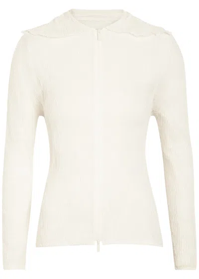 Issey Miyake Twist Pleated Semi-sheer Chiffon Top In Neutral
