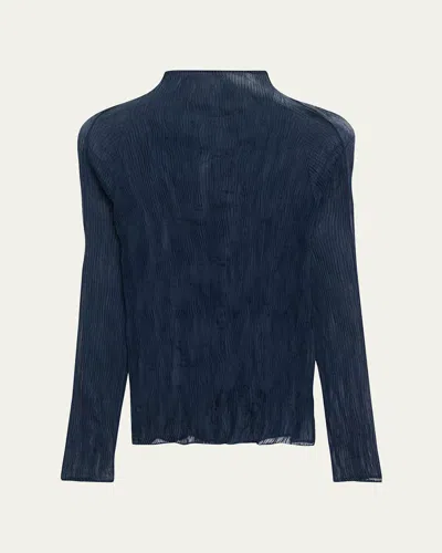 Issey Miyake Twisted Chiffon Long-sleeve Top In Blue