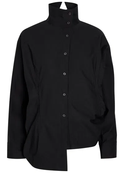 Issey Miyake Twisted Draped Cotton-blend Shirt In Black