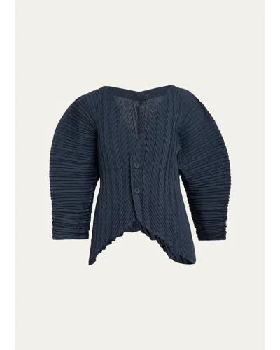 Issey Miyake Unfurling Pleats Sculptural V-neck Cardigan In Blue