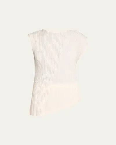 Issey Miyake Unfurling Pleats Sleeveless Asymmetric Top In Off White