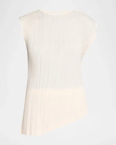 Issey Miyake Unfurling Pleats Sleeveless Asymmetric Top In Neutral
