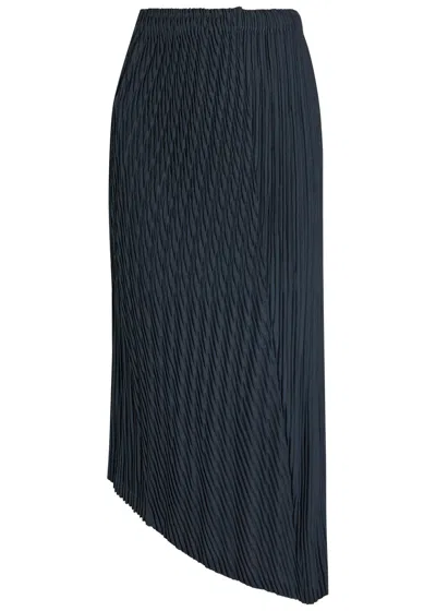 Issey Miyake Unfurling Pleats Woven Midi Skirt In Navy