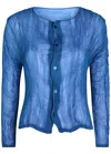 Issey Miyake Uni-form Pleated Sheer Chiffon Blouse In Blue