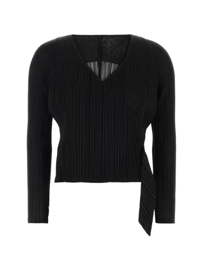 Issey Miyake 파케이드 V넥 플리츠 가디건 In Black