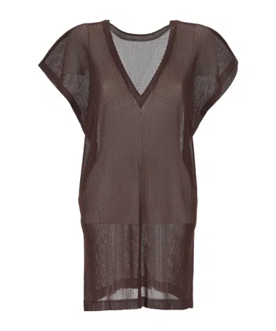 Issey Miyake V-neck Dress In Brown