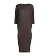 Issey Miyake V-neck Ramie Midi Dress In Brown
