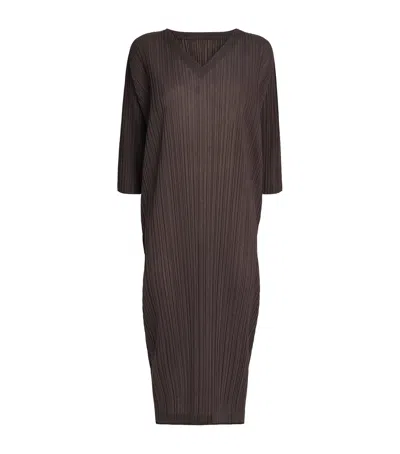 Issey Miyake V-neck Ramie Midi Dress In Brown