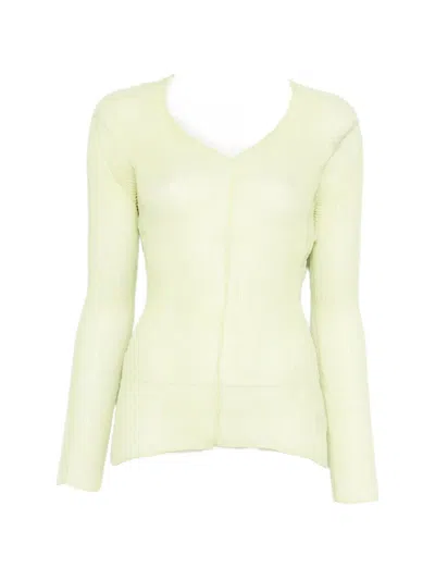 Issey Miyake V-neck Ruffled T-shirt In Green