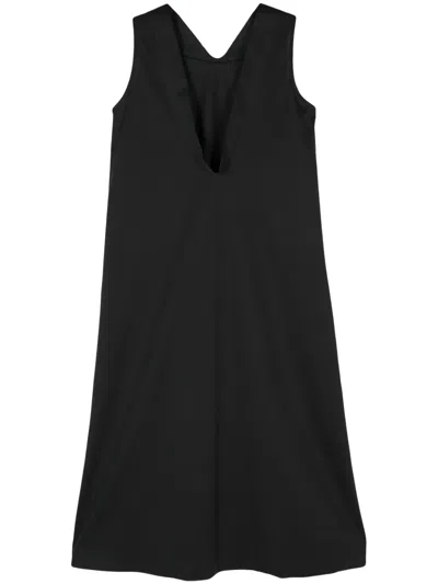 Issey Miyake V-neck Satin Midi Dress In Black