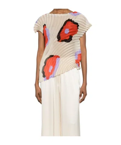Issey Miyake Verve Pleated Short-sleeved Top In Brown