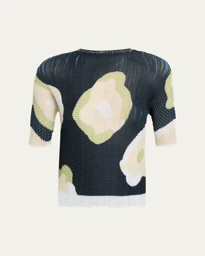 Issey Miyake Verve Pleats Elbow-sleeve Top In Multi