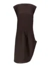 Issey Miyake Midi Dress With Asymmetric Hem And Cap Sleeves In Brown