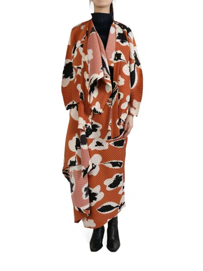 Issey Miyake Vigor Pleats Coat In Orange