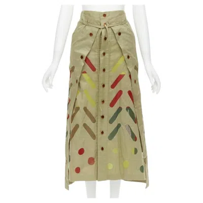 Pre-owned Issey Miyake Vintage Beige Hand Stitched Colourful Sheer Panel Skirt M Rare In Brown