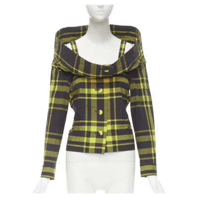 Pre-owned Issey Miyake Vintage Black Yellow Check Plaid Cotton Stand Collar Shirt S Rare