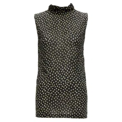 Pre-owned Issey Miyake Vintage Black Yellow Polka Dot Crinkle Sheer High Neck Vest Top S