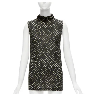 Pre-owned Issey Miyake Vintage Black Yellow Polka Dot Crinkle Sheer High Neck Vest Top S