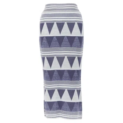 Issey Miyake Vintage Ethnic Geometric Cotton Knit Midi Skirt In Blue