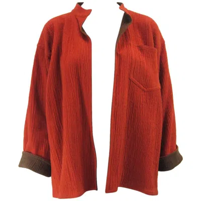 Pre-owned Issey Miyake Vintage  Textured Orange & Brown Open Jacket