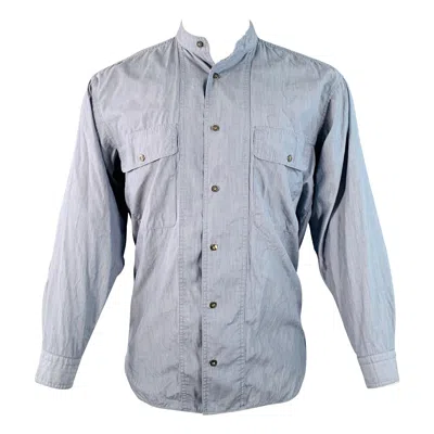 Pre-owned Issey Miyake Vintage Size M Blue Chambray Cotton Nehru Collar Long Sleeve Shirt