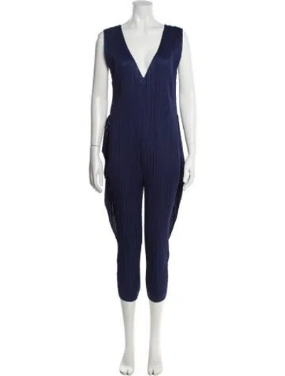Pre-owned Issey Miyake V-neck Jumpsuit In Blue