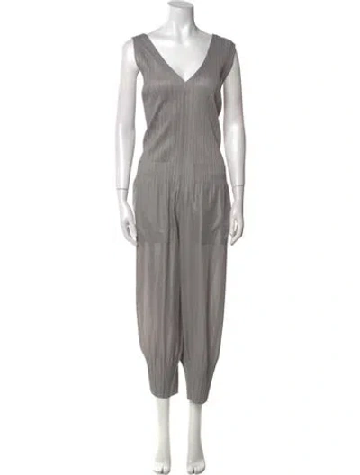 Pre-owned Issey Miyake V-neck Jumpsuit In Gray