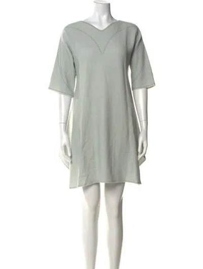 Pre-owned Issey Miyake V-neck Knee-length Dress In Green