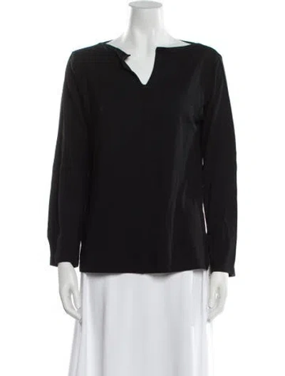 Pre-owned Issey Miyake V-neck Long Sleeve Blouse In Black