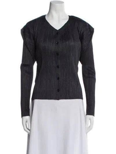 Pre-owned Issey Miyake V-neck Long Sleeve Blouse In Gray