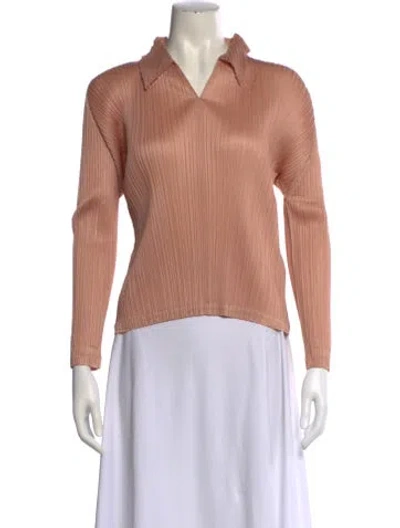Pre-owned Issey Miyake V-neck Long Sleeve Blouse In Pink