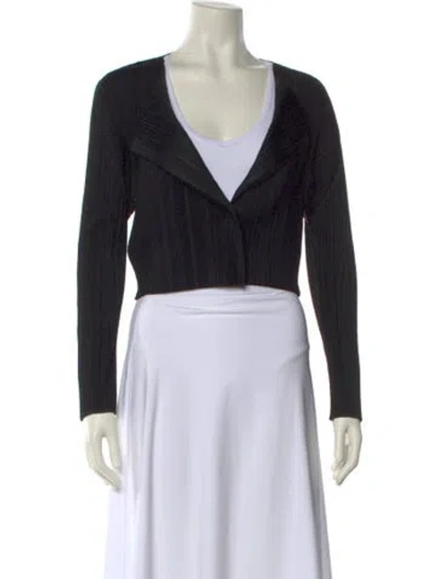 Pre-owned Issey Miyake V-neck Long Sleeve Crop Top In Black