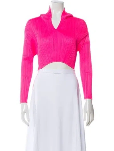 Pre-owned Issey Miyake V-neck Long Sleeve Crop Top In Pink