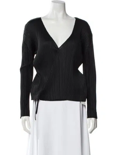Pre-owned Issey Miyake V-neck Long Sleeve Top In Black