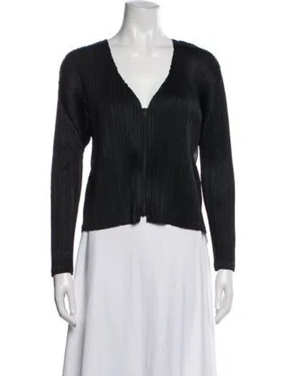 Pre-owned Issey Miyake V-neck Long Sleeve Top In Black