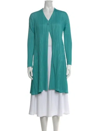 Pre-owned Issey Miyake V-neck Long Sleeve Top In Blue