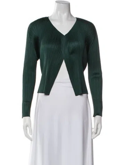 Pre-owned Issey Miyake V-neck Long Sleeve Top In Green