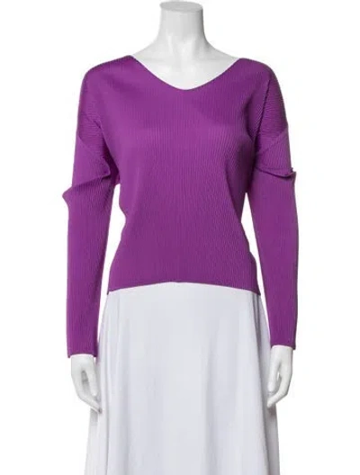 Pre-owned Issey Miyake V-neck Long Sleeve Top In Purple