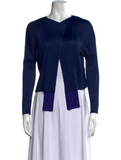 Pre-owned Issey Miyake V-neck Long Sleeve Top W/ Tags In Blue