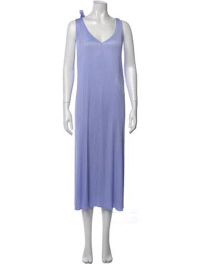 Pre-owned Issey Miyake V-neck Midi Length Dress In Blue