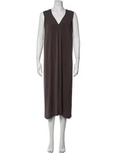 Pre-owned Issey Miyake V-neck Midi Length Dress In Brown