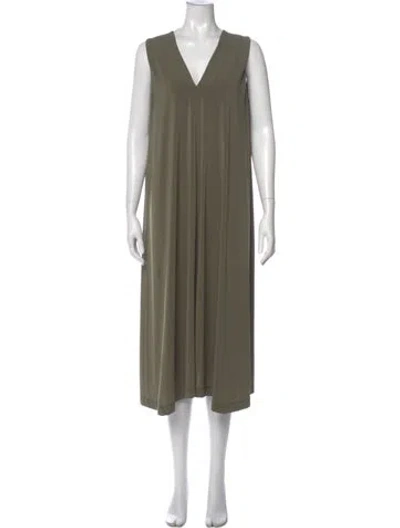 Pre-owned Issey Miyake V-neck Midi Length Dress In Green