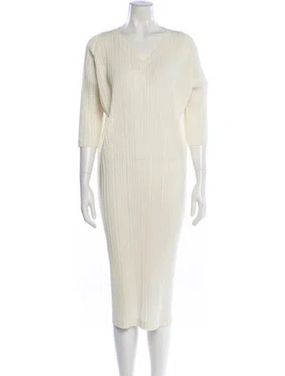 Pre-owned Issey Miyake V-neck Midi Length Dress In Neutral