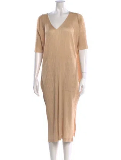 Pre-owned Issey Miyake V-neck Midi Length Dress In Neutral