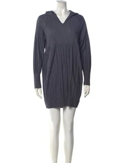 Pre-owned Issey Miyake V-neck Mini Dress In Blue