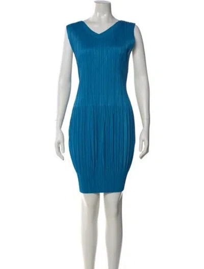 Pre-owned Issey Miyake V-neck Mini Dress In Blue