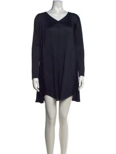 Pre-owned Issey Miyake V-neck Mini Dress In Blue